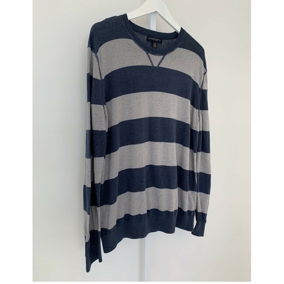 BANANA REPUBLIC NAVY BLUE GRAY STRIPE SWEATER XL - Picture 7 of 15